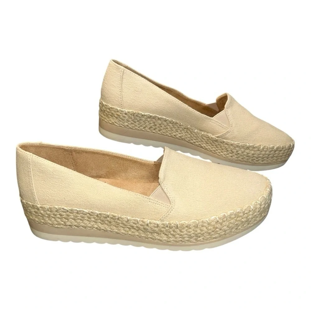 Dr. Scholl's Discovery Women's Espadrille Slip-Ons Cream Wedge Cotton Shoes